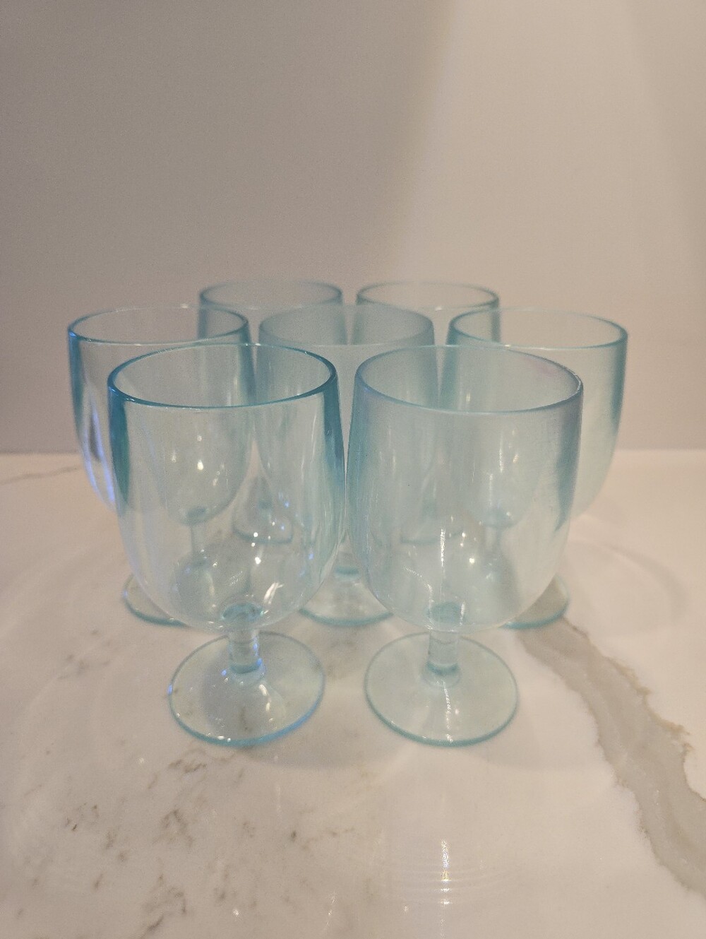 Stemmed Heavyweight Thick Durable Plastic Wine Glasses, 7-Piece Set, Aqua, GUC